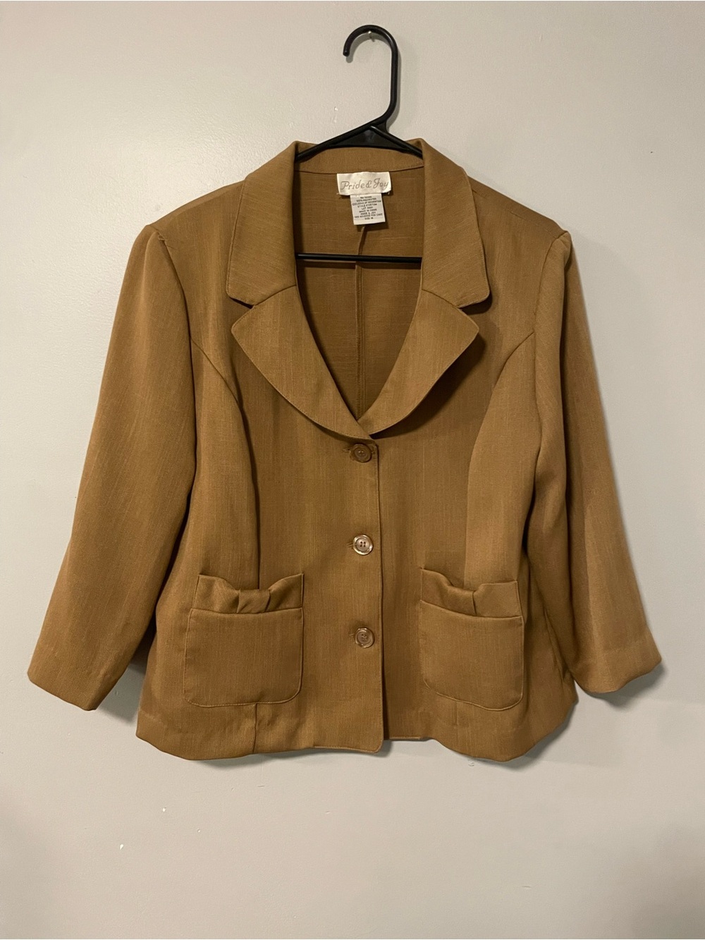Pride & Joy 80’s Sophisticate Camel Brown Women's Tailored Blazer Jacket size 16